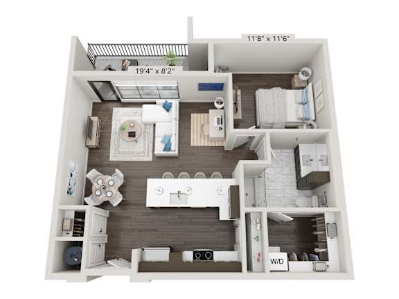 Stockton one-bedroom, one-bathroom floor plan at 2020 Providence in Huntsville, AL