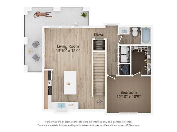 2D dimensional floor plan of a 2BR 2BA apartment at Tapestry Nona Apartments in Orlando, FL