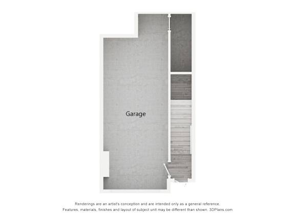 A 3D image of a garage with a note below it.