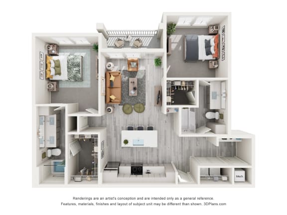 floor plan with two bedroom and two bathrooms at Tapestry Palmera in St. Augustine, FL