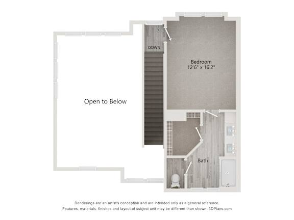 dimensional floor plan of the third floor of a townhouse at Tapestry Palmera Apartments in St. Augustine, FL