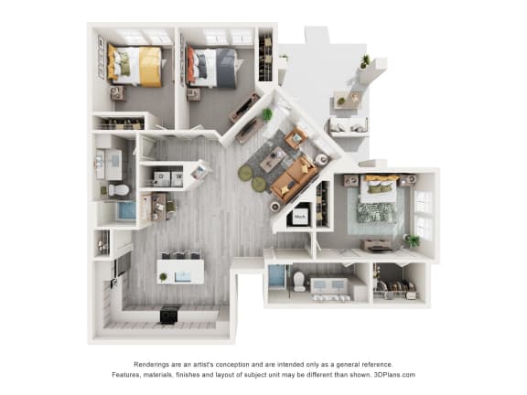floor plan with three bedrooms and two bathrooms at Tapestry Palmera in St. Augustine, FL