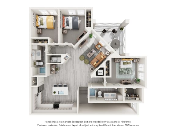 floor plan with three bedrooms and two bathrooms at Tapestry Palmera in St. Augustine, FL