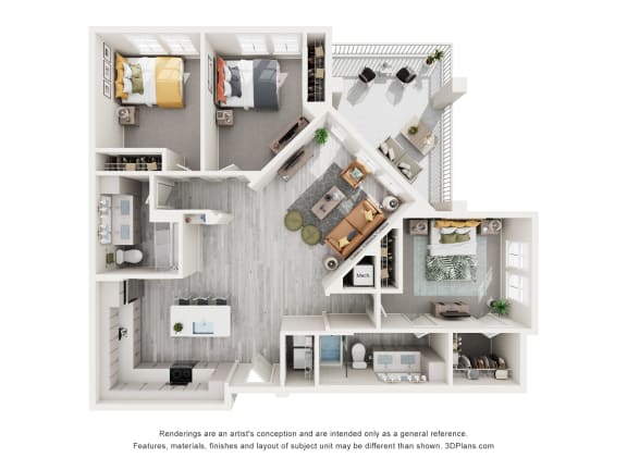 floor plan with three bedrooms and two bathrooms at Tapestry Palmera in St. Augustine, FL