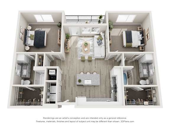 3-D floor plan at The Fitzroy Apartments Homes in Birmingham Alabama