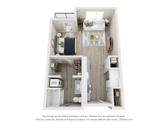 3-D floor plan at The Fitzroy Apartments Homes in Birmingham Alabama