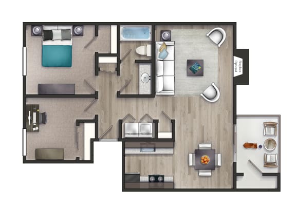 Bluegrass Two-Bedroom Floorplan Rendering at The Metropolitan Apartments Homes in Lexington Kentucky
