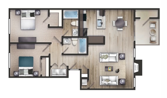 Barton Two-Bedroom Floorplan Rendering at The Metropolitan Apartments Homes in Lexington Kentucky