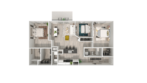 A floor plan of a house with a kitchen, living room, dining room, and multiple bedrooms.