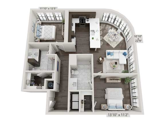 Town Center two-bedroom, two-bathroom floor plan at 2020 Providence in Huntsville, AL