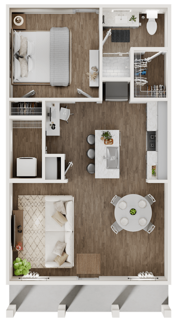 3-D rendering of a 1-bedroom, 1-bathroom apartment at Turnberry Park Luxury Rental Homes in Gardendale, AL