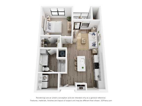 Rendering of the Parkview Peak one-bedroom, one-bathroom apartment at Velo Interlocken in Broomfield, CO