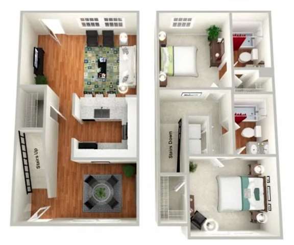 Violet 2 bed 2 bath floor plan at Sundance Creek Townhomes McDonough, GA