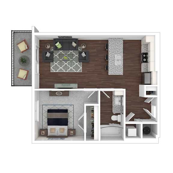 3D artistic A2_Alley floor plan at Wesely Place Apartments in Indianapolis, IN
