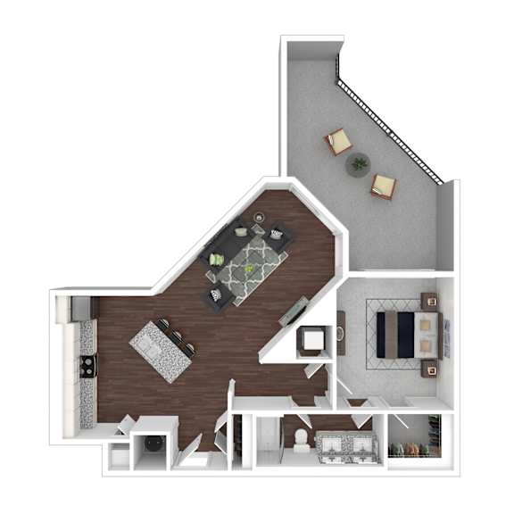 3D artistic A5_Meridian floor plan at Wesely Place Apartments in Indianapolis, IN