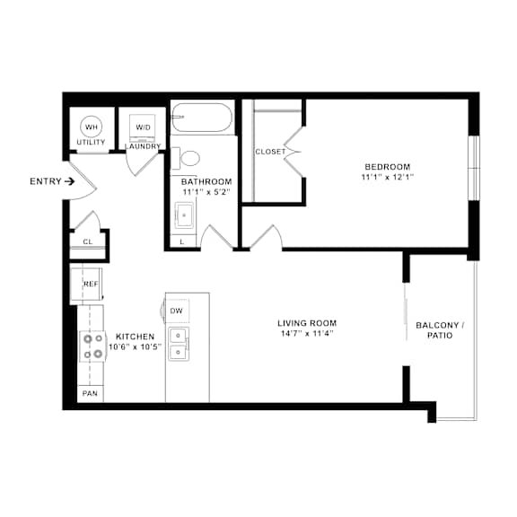 2D dimensional A6_Central floor plan at Wesely Place Apartments in Indianapolis, IN