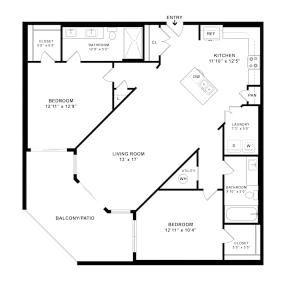 2D dimensional B2_Pennsylvania floor plan at Wesely Place Apartments in Indianapolis, IN