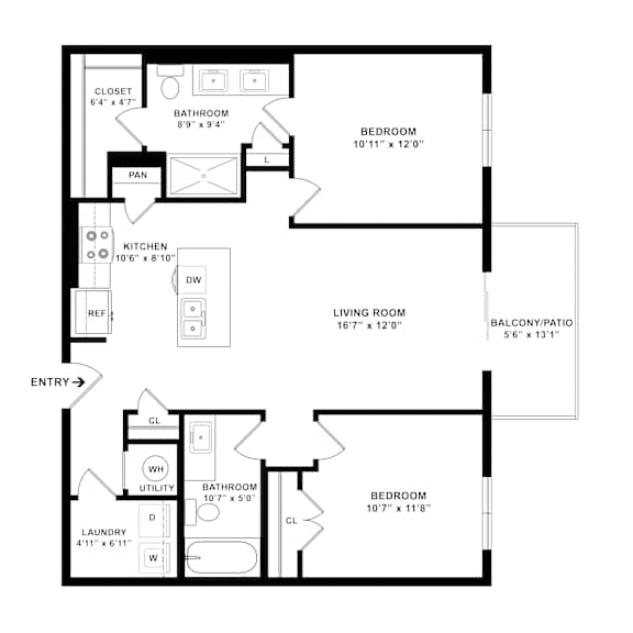 2D dimensional B5_Senate floor plan at Wesely Place Apartments in Indianapolis, IN
