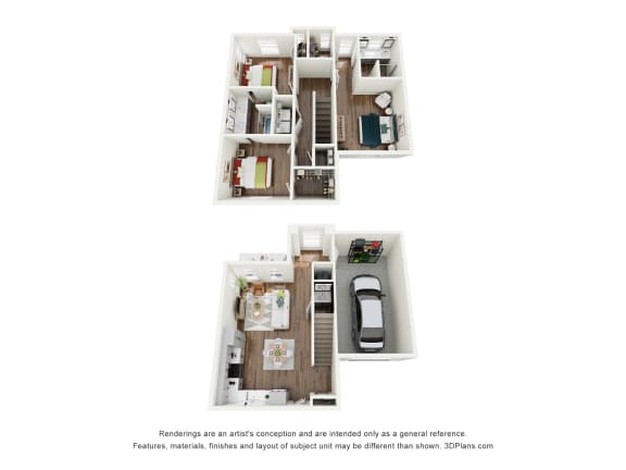 rendering of a two-bedroom townhouse at West Row Lofts and Townhomes in Birmingham, AL