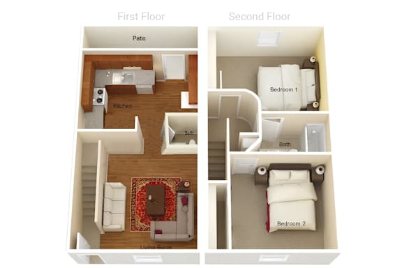 A diagram of a house showing the layout of the first and second floor.