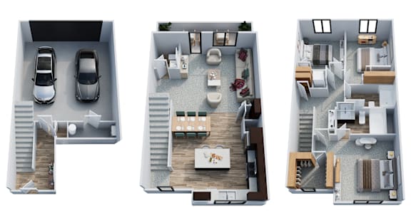 Floor Plan  Three different floor plans of a house are shown.