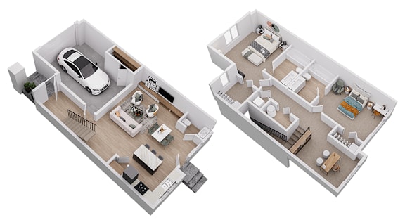 Floor Plan  Two floor plan images of a house with a car parked in the garage.
