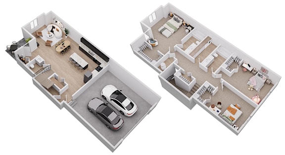 Floor Plan  Two floor plans of a house with a garage and a driveway.