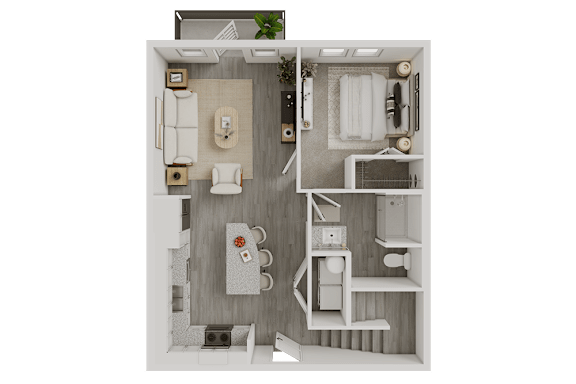 One bedroom floor plan with balcony at Avion at West Lemmon Apartments, Texas, 75235