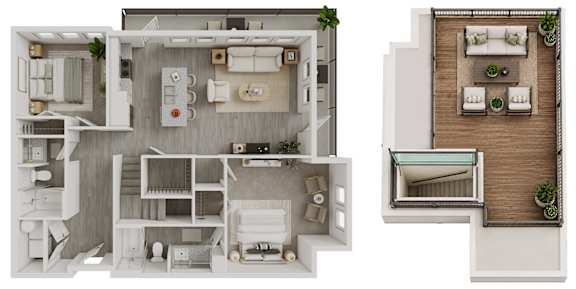 A floor plan of a house with a kitchen, living room, and bathroom.