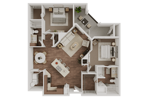 2 bed two bath floorplan with walk-in closet at The Mark at Midtown Apartments, Dallas, 75231
