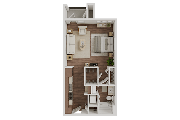 1 bed one bathroom floorplan with balcony at The Mark at Midtown Apartments, Dallas