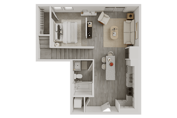 One bed one bath floorplan D at West Lemmon Apartments, Dallas, TX 75235