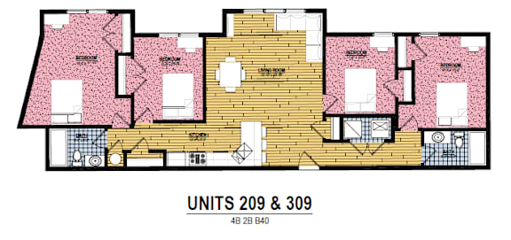 A floor plan of a building with units 209 and 309.