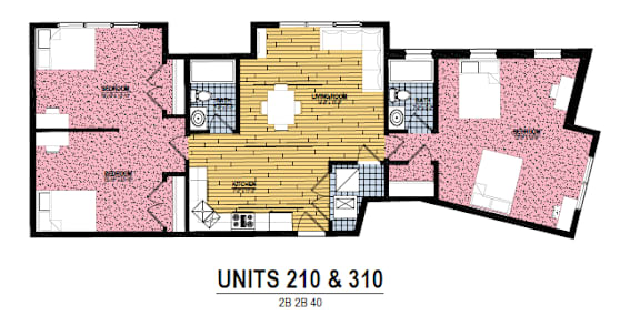 A floor plan of a building with units 210 and 310.