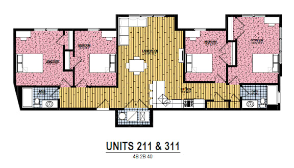 A floor plan of a building with units 211 and 311.