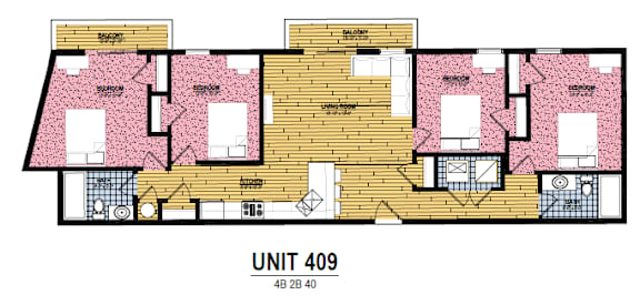 A floor plan of a building with the label "UNIT 409" and dimensions "4 BA 28 40".