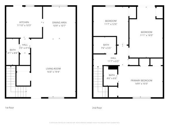 A black and white image of a floor plan for a two-story house.