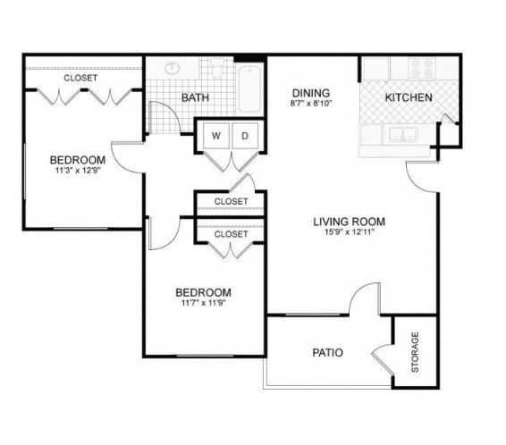 A black and white image of a house floor plan.