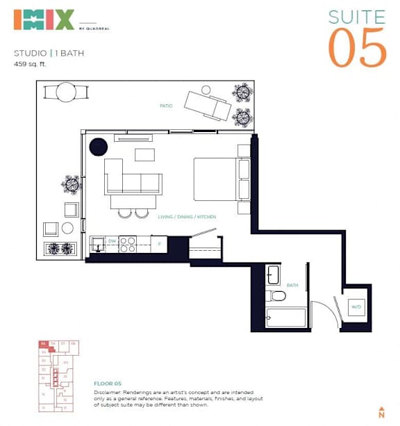 a floor plan of a studio apartment