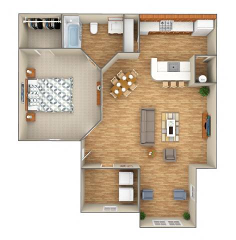 The Mimosa Floor Plan at Country Park Apartments, Denton, TX