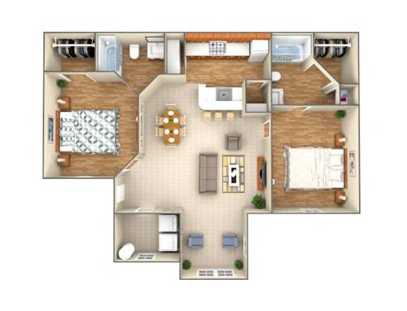 2Bed 2Bath Floor Plan at Country Oaks Apartments, Texas, 78666