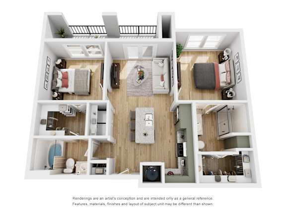 A floor plan of a house with a kitchen, living room, and bedrooms.