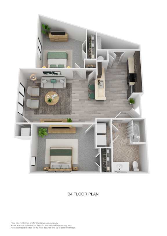 A 3D rendered image of a B4 floor plan.