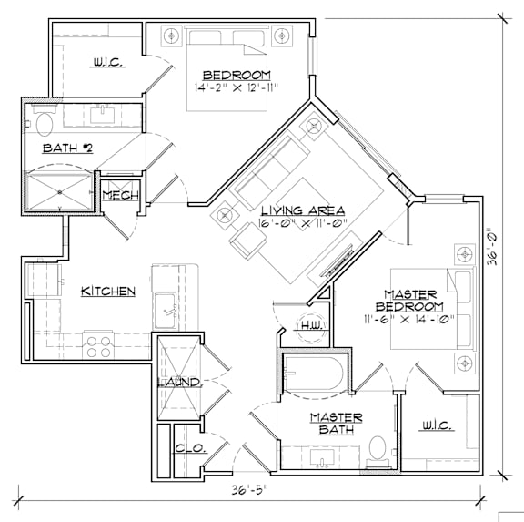 A floor plan of a house with labeled rooms and dimensions.