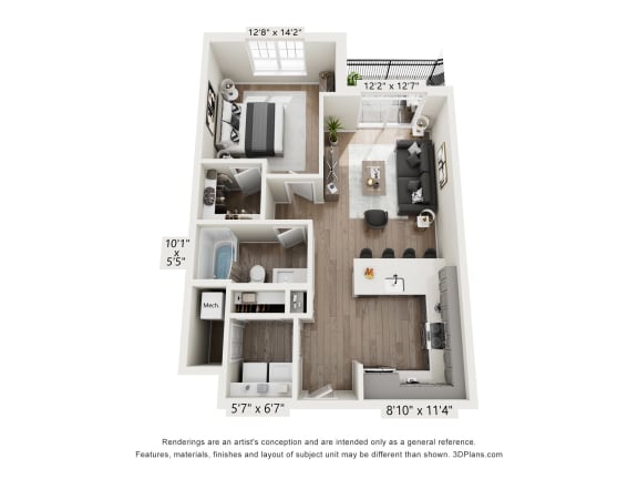 Floor Plan  a floor plan of a 1 bedroom with a bathroom and a balcony