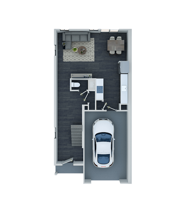 A car is parked in a garage.