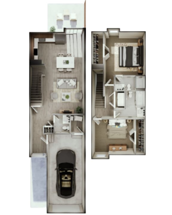 A floor plan of a house with a garage and a separate entrance.