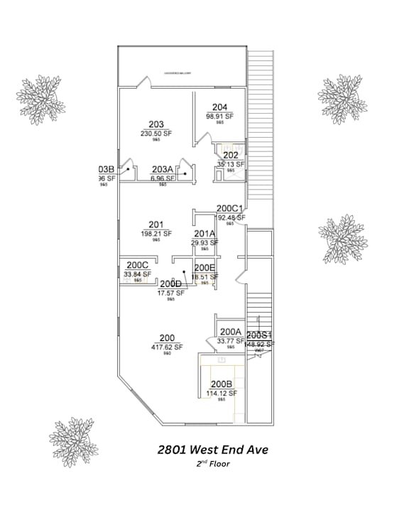 Floor plan for a 2nd floor apartment at 2801 West End Ave.
