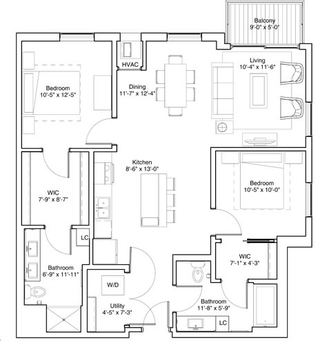 Vintage on Selby | Cooper Type A | Two Bedroom Apartment Floorplan