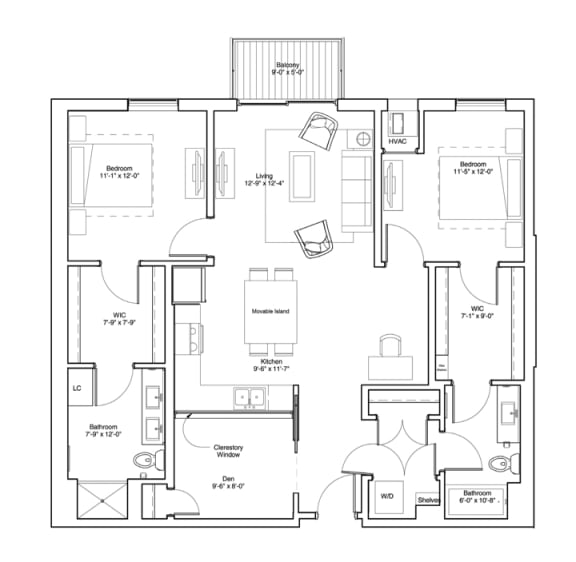 Vintage on Selby | Astaire - Townhome | Two Bedroom Townhome 3D Floorplan
